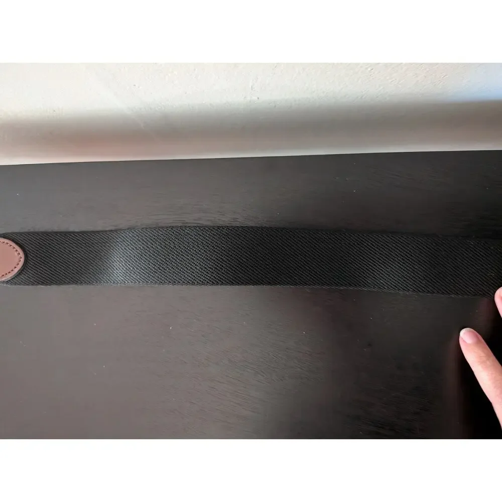Lands' End Men's Stretch Belt Size 44 Black Elastic Cognac Leather Buckle